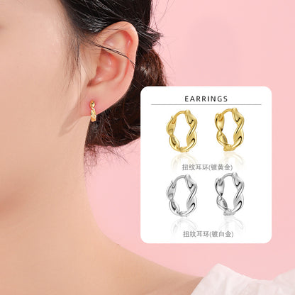 S925 亮面莫比烏斯扭線耳環日韓時尚簡約氣質輕奢女款耳圈耳扣