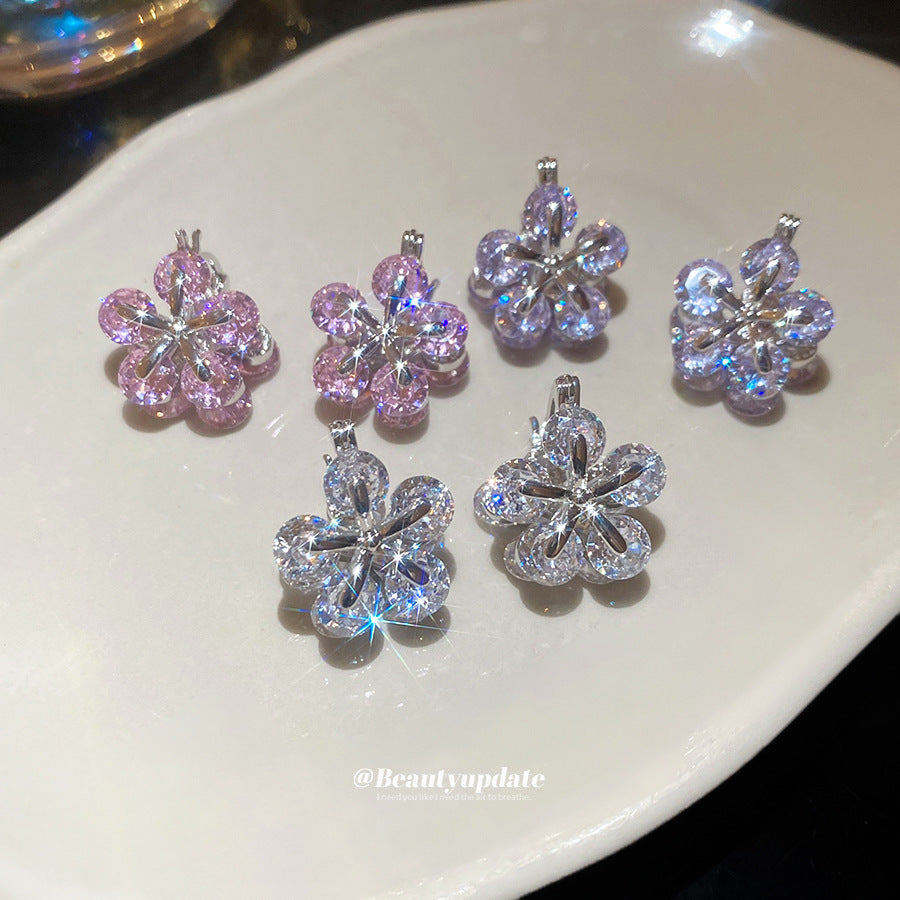 鋯石花朵雙面耳扣－耳扣-粉色款實拍｜https://igowo.tw/