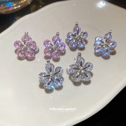 鋯石花朵雙面耳扣－耳扣-粉色款實拍｜https://igowo.tw/