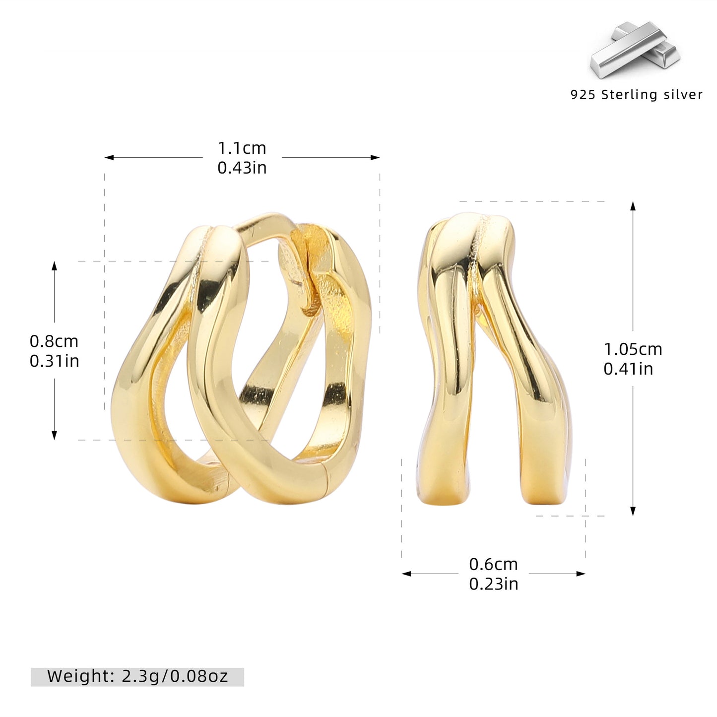 S925 耳環雙環扭紋素圈耳扣小眾設計輕奢高級感耳飾品