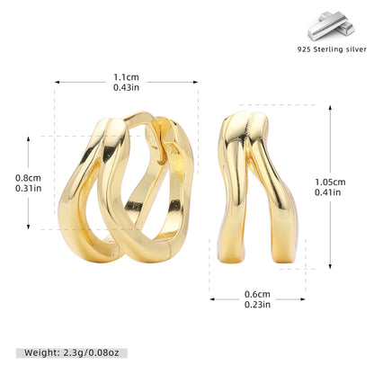 S925 耳環雙環扭紋素圈耳扣小眾設計輕奢高級感耳飾品
