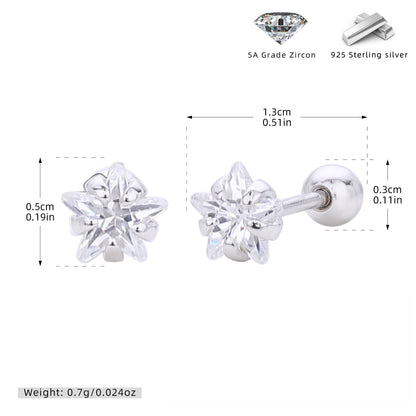 S925 五角星星鋯石耳釘女款簡約小巧氣質擰帽螺紋耳骨蝸釘飾品