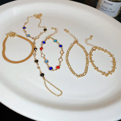 歐美水晶串珠鏈條手鏈套裝輕奢高級感手環疊帶復古氣質通勤手飾女