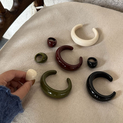 歐美跨境樹脂圓形開口手鐲戒指小眾高級感手環簡約個性時尚手飾女