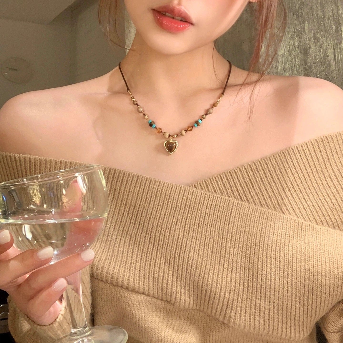 美拉德愛心吊墜項鏈