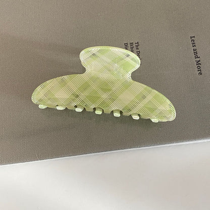藍色格紋簡約鯊魚夾－綠色小扇形款細節｜https://igowo.tw/