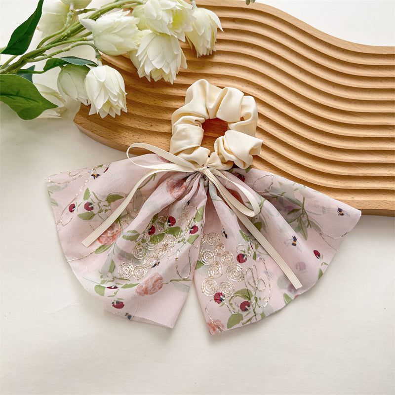 緞帶碎花刺繡髮圈
