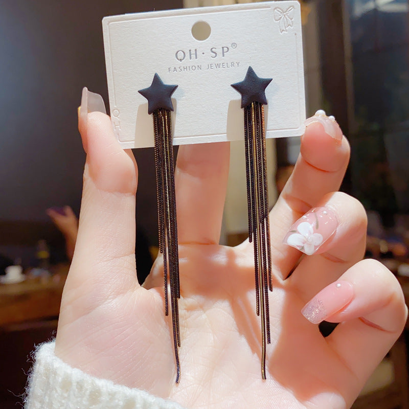 星星流蘇長版耳環－商品主圖｜https://igowo.tw/