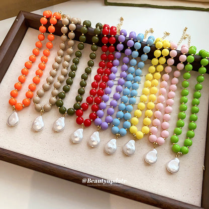 珍珠壓克力項鍊－項鍊-紫色款細節｜https://igowo.tw/