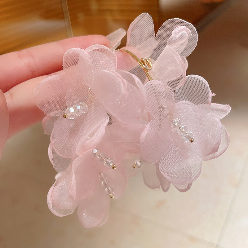 銀針花朵網紗超仙耳環韓系小清新流蘇耳墜小眾甜美氣質度假風耳飾
