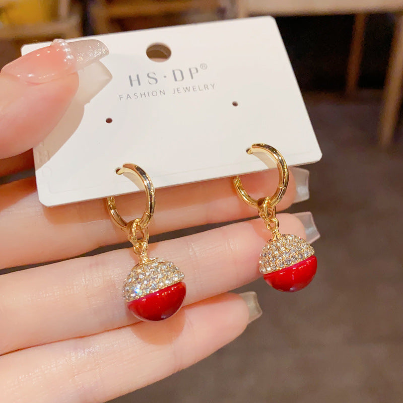 紅色鋯石簡約耳墜－商品主圖｜https://igowo.tw/