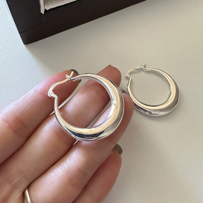 S925純銀韓版重工時尚大光面基礎款耳環韓國風時尚耳飾品