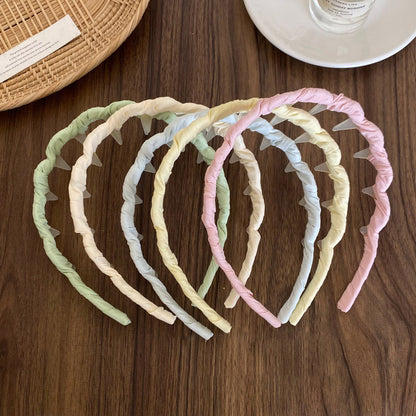布面波浪纏繞髮箍－米色款細節｜https://igowo.tw/