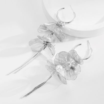 S925愛心花朵流蘇耳環