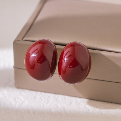 復古紅琺瑯幾何耳釘－細節特寫61｜https://igowo.tw/