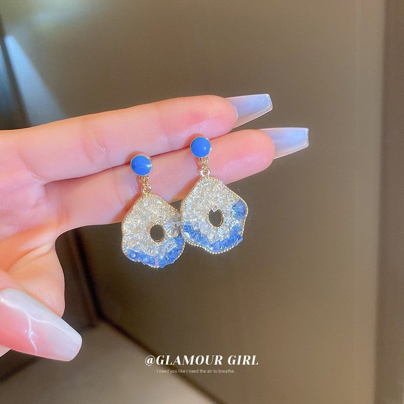 超仙藍色水晶蝴蝶耳釘清新氣質高級感耳環小眾時尚百搭耳飾批發女