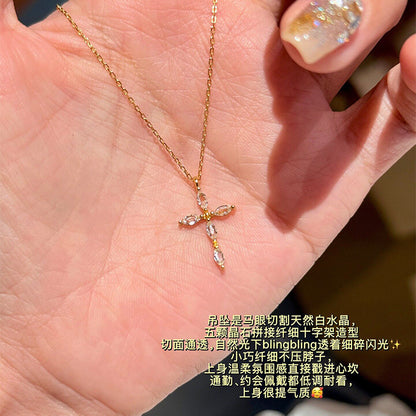 鋯石十字墜飾簡約項鍊－項鍊-銀色款實拍｜https://igowo.tw/