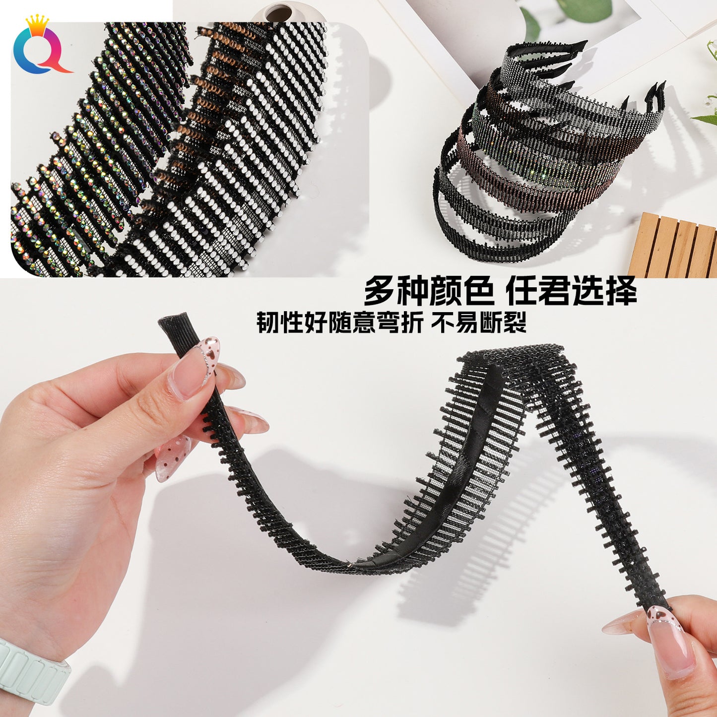 鋯石寬版髮箍－細節特寫1｜https://igowo.tw/