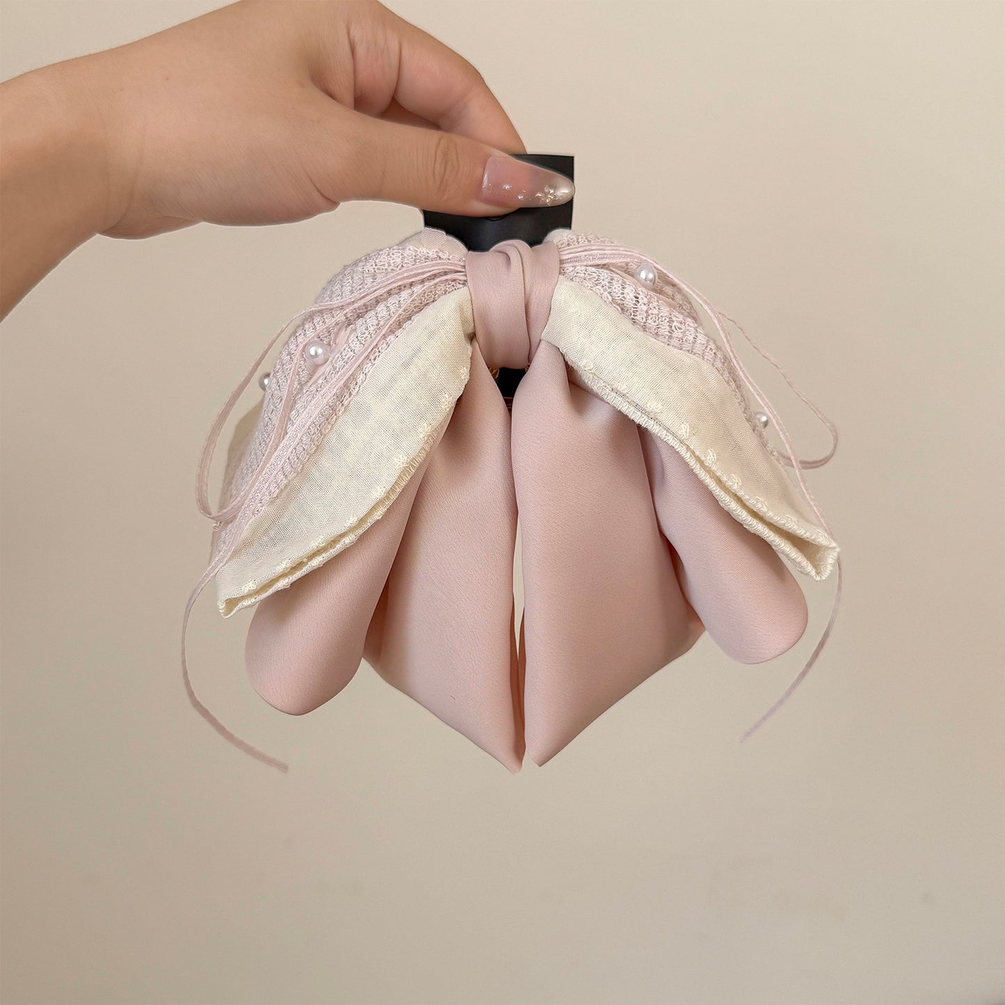 蕾絲布面蝴蝶結髮夾