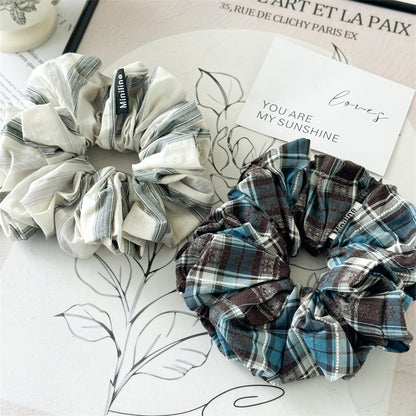 布面格紋大腸圈髮圈－商品主圖｜https://igowo.tw/