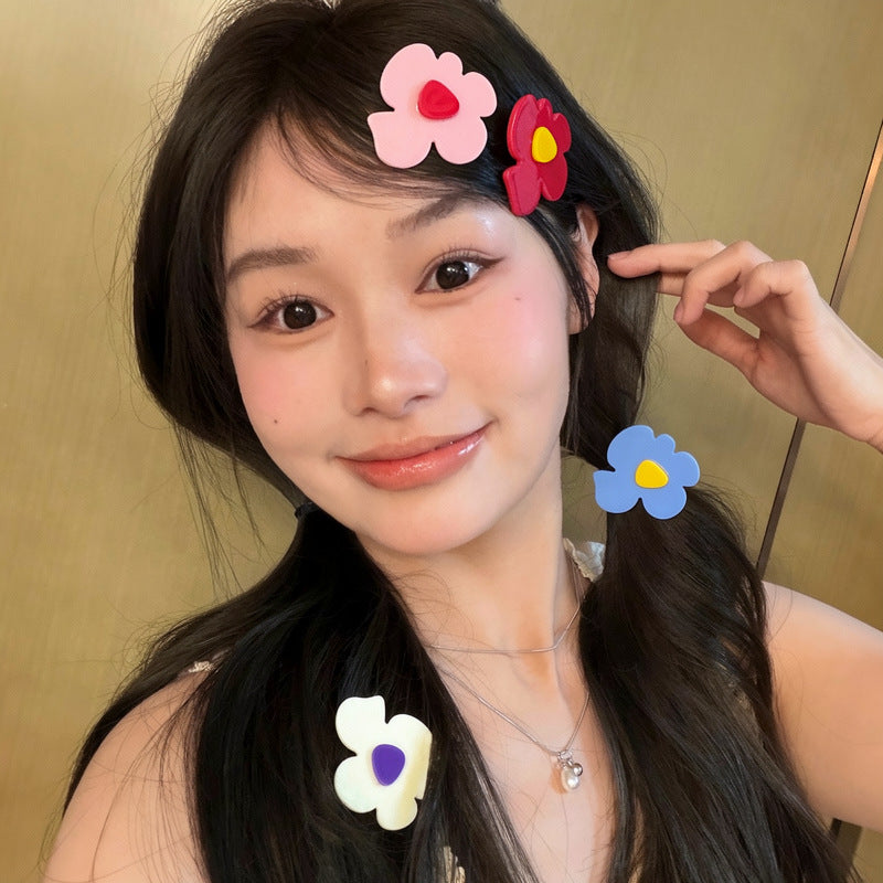 多巴胺花朵發夾邊夾韓系甜美少女百搭碎發劉海鴨嘴夾通勤百搭發飾