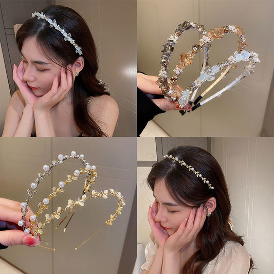 珍珠蝴蝶結鑲鑽髮箍－商品主圖｜https://igowo.tw/