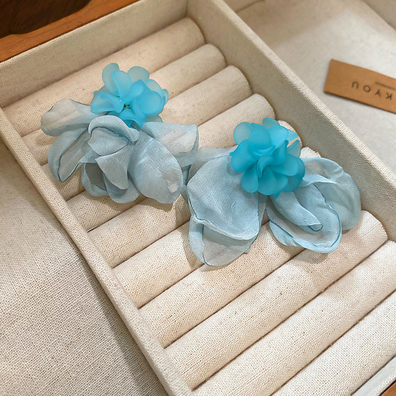 藍色愛心花朵流蘇耳釘－42#銀針-粉色款細節30｜https://igowo.tw/