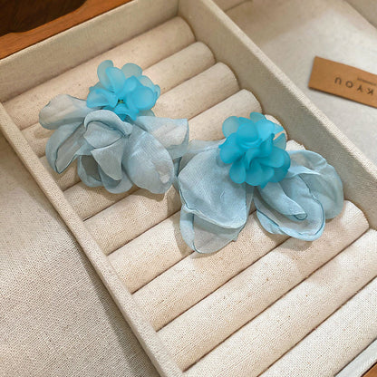 藍色愛心花朵流蘇耳釘－42#銀針-粉色款細節30｜https://igowo.tw/