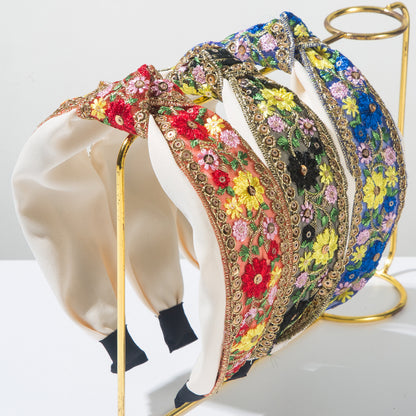 網紗花朵扭結刺繡髮箍－商品主圖｜https://igowo.tw/