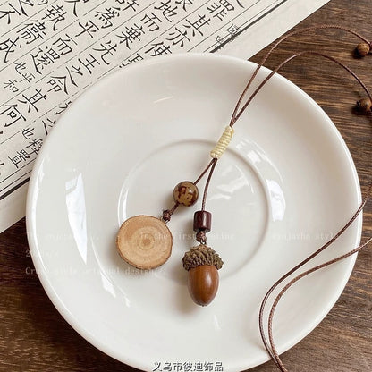 樹脂圓形鏤空編織項鍊－10#項鍊-咖色-大橡果款細節｜https://igowo.tw/