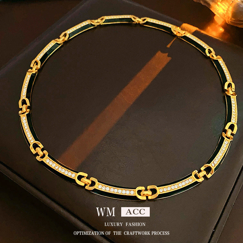 琉璃方形花朵鑲鑽項鍊－細節特寫2｜https://igowo.tw/