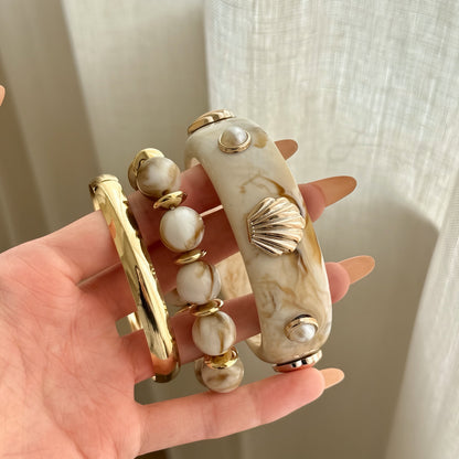歐美跨境金屬樹脂暈染貝殼手鐲時尚百搭手環小眾輕奢高級感手飾女
