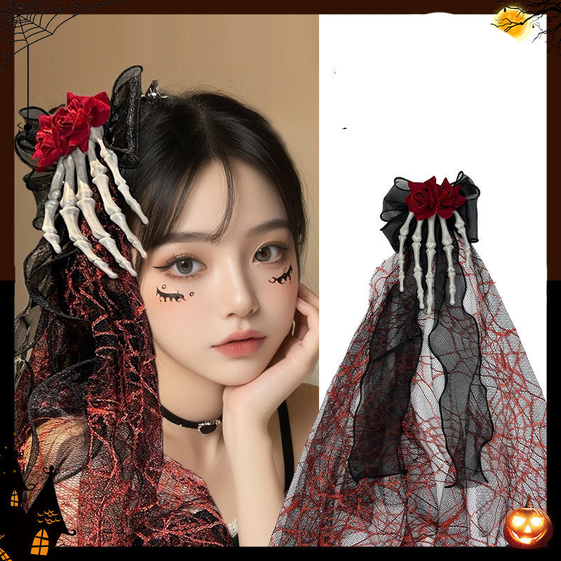 黑色蝴蝶結玫瑰髮夾－商品主圖｜https://igowo.tw/