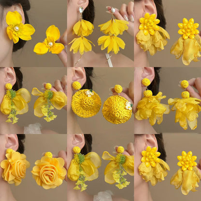 明媚島嶼度假風銀針黃色花朵耳釘超仙海邊拍照耳環輕奢高級感耳飾