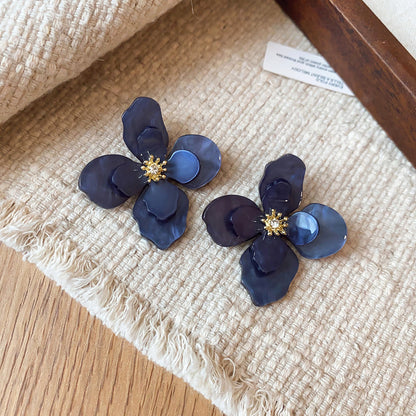壓克力花朵鑲鑽耳釘