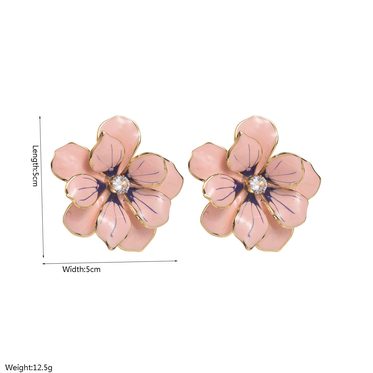 S925琺瑯花朵鑲鑽耳環－白粉款實拍｜https://igowo.tw/