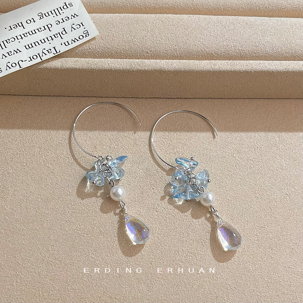 水晶玻璃水滴流蘇耳環－商品主圖｜https://igowo.tw/