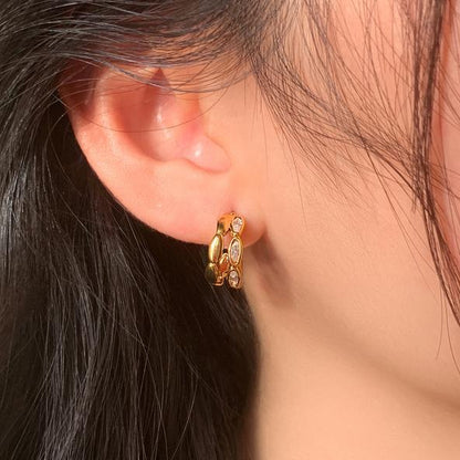 鋯石銀針C形雙層耳釘－銀針-銀色款實拍｜https://igowo.tw/