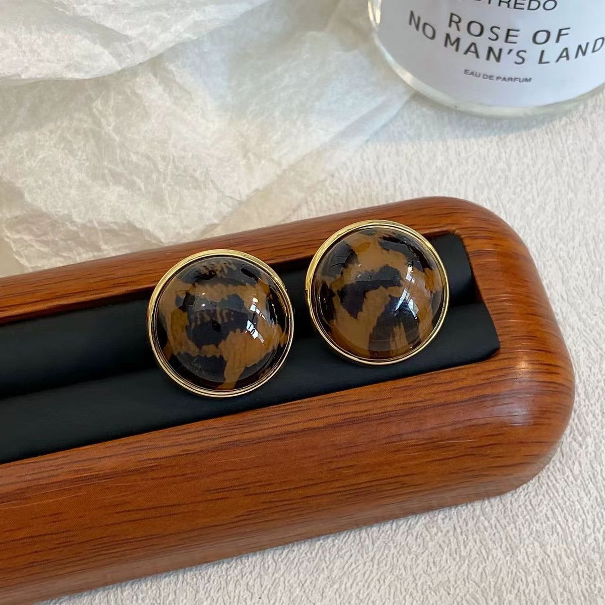 豹紋幾何復古耳釘