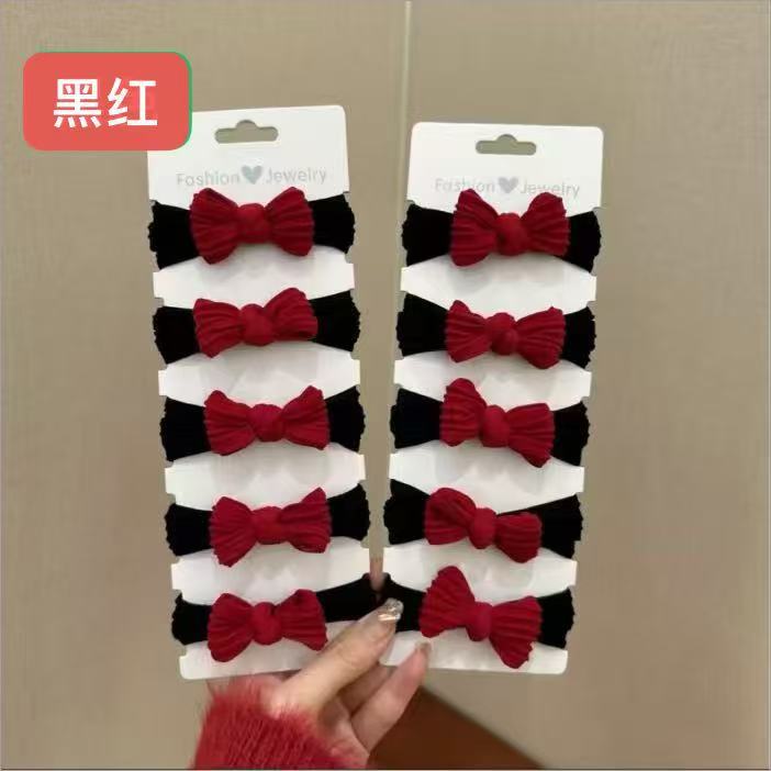 紅色彈力繩蝴蝶結髮圈