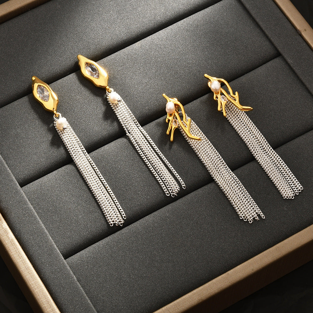 鏈條流蘇長版耳釘－商品主圖｜https://igowo.tw/