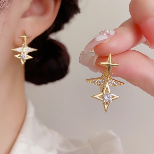 鋯石星星流蘇簡約耳釘－商品主圖｜https://igowo.tw/