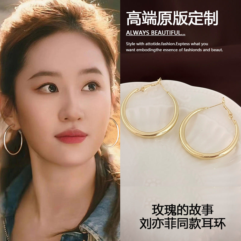 金色玫瑰素圈簡約耳環－商品主圖｜https://igowo.tw/