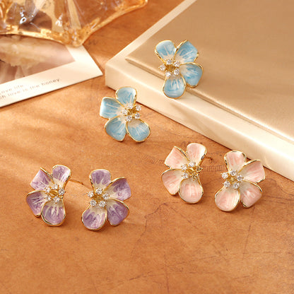 S925琺瑯鋯石花朵耳釘－商品主圖｜https://igowo.tw/