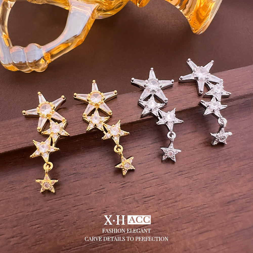 鋯石銀針星星耳釘－商品主圖｜https://igowo.tw/