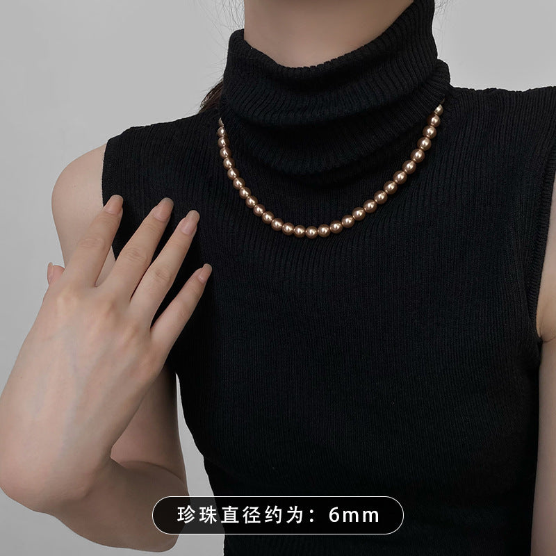 珍珠簡約項鍊－6#灰色-4mm款實拍｜https://igowo.tw/