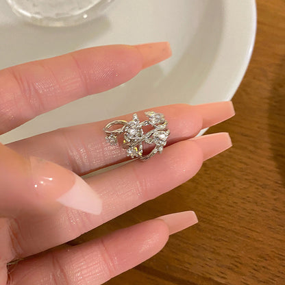 韓系鋯石花朵耳夾女精致優雅氣質百搭無耳洞耳骨夾輕奢高級感耳環