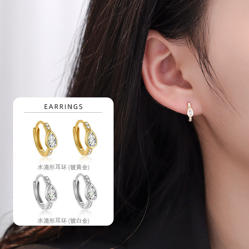 S925 鑲鑽水滴梨形耳環女歐美時尚外貿更高級感百搭耳圈
