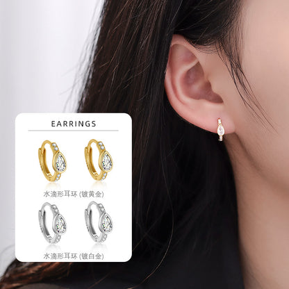 S925 鑲鑽水滴梨形耳環女歐美時尚外貿更高級感百搭耳圈