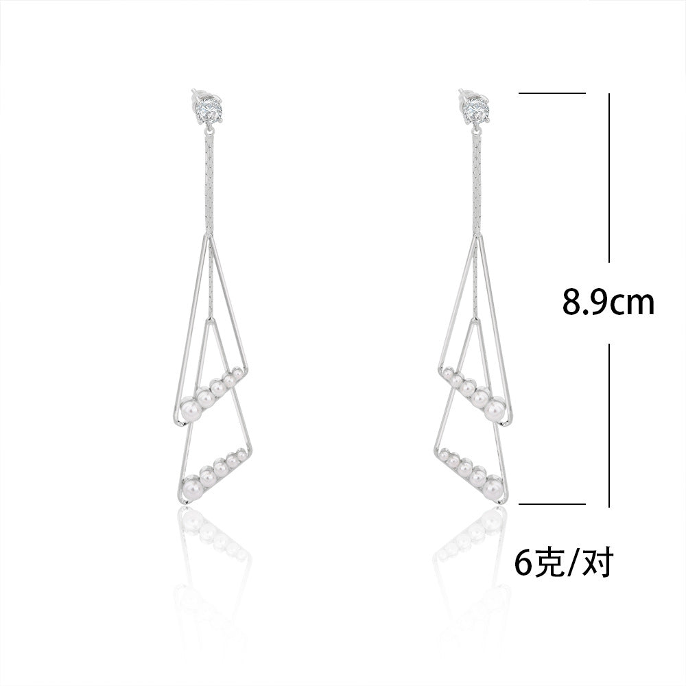 珍珠鋯石圓圈流蘇耳環